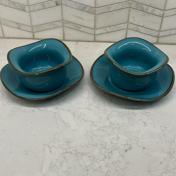 Southern Living at Home Tuscan Set of 2 Tidbit Bowls Saucers Robin’s Egg Blue - Picture 2 of 4